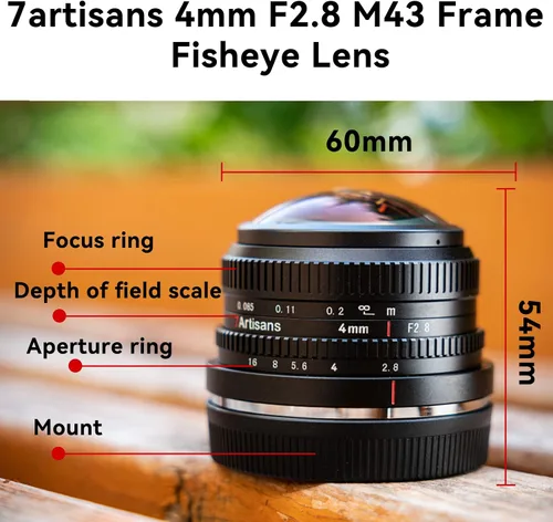 Vista 3 de 7Artisans - Objetivo ojo de pez de 4mm F2.8 Ultra Gran Angular Lente Manual Compatible con cámaras sin espejo de montaje M4/3 para Panasonic GH3 GH4
