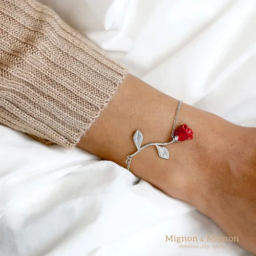 Vista 5 de MignonandMignon Pulsera rosa chapada en oro rosa para mujer, joyería de la belleza y la bestia - 3ERBR-RG