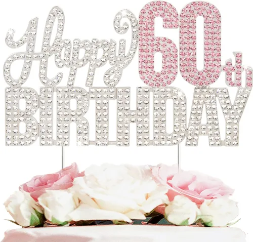 Vista 9 de Decoración de pastel de diamantes de imitación rosa y plateado con texto en inglés "Cheers to 11 Years Old Eleven Bday" de metal brillante