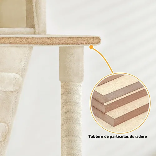 Vista 9 de Yaheetech - Árbol para gatos, torre para gatos de 54 pulgadas de altura para gatos de interior con plataforma extendida y cesta, espacioso Beige