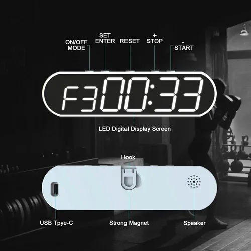 Vista 3 de Temporizador de gimnasio LED portátil, reloj de entrenamiento para HIIT Tabata Fitness en casa, garaje, al aire libre. Múltiples funciones