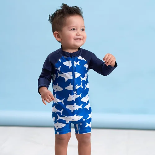 Vista 5 de Gerber Boys' Toddler Long Sleeve One Piece Sun Protection Rashguard Swimsuit