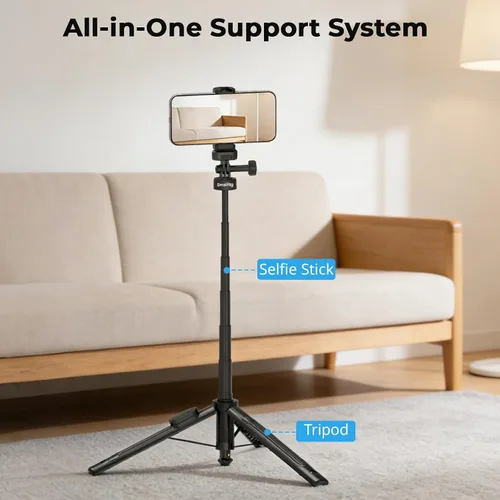 Vista 4 de SmallRig Trípode para selfie stick de 59 pulgadas con control remoto y abrazadera para teléfono, soporte de trípode extensible para DJI Osmo Action