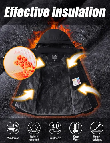 Vista 3 de MAGCOMSEN Chaqueta de esquí de invierno para hombre, chaquetas resistentes al agua y nieve, abrigos de forro polar cálido, para snowboard, trabajo