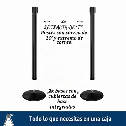 Vista 5 de Barrera retráctil para cinturón de grado comercial, 2 unidades Poste negro con cinturón negro (P)