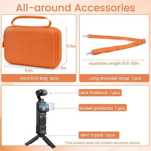Vista 3 de Estuche para el combo de videocámara DJI OSMO Pocket 3, bolsa de almacenamiento dura EVA con 1 correa ajustable y 2 protectores de pantalla y 1 mini