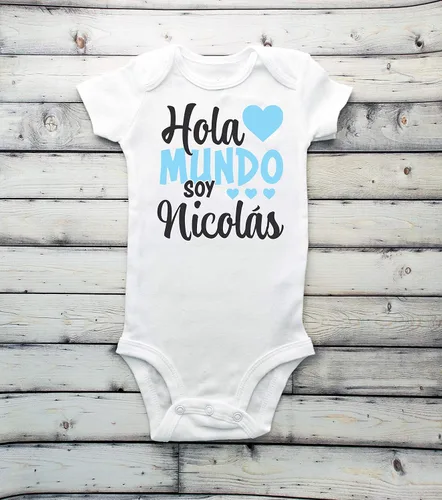 Vista 3 de Hola mundo body - Hola mundo body ESPAÑOL - Regalo para bebé - Body recién nacido - Traje de hospital - Body con nombre Español - Hospital