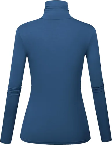 Vista 2 de Camisas de manga larga con cuello alto para mujer, ajustadas, ligeras, capa base, tops casuales