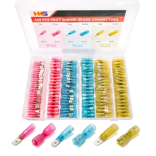 Vista 26 de HKS 100 conectores de pala hembra azul 16-14 AWG – Kit de conectores de cable de desconexión rápida eléctricos termorretráctiles – cobre rojo
