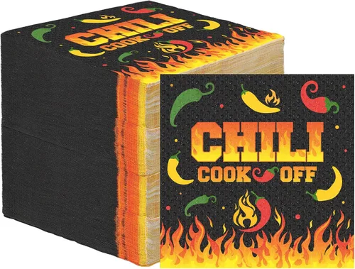 Vista 7 de Qilery 100 servilletas de cocina con chile para decoración de fiesta, 6.5