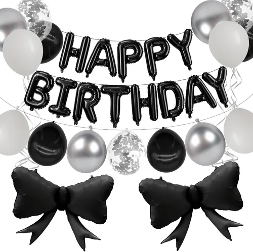 Vista 14 de Letras de aluminio de 16 pulgadas con texto en inglés «Happy Birthday» de color negro para hombres, mujeres, niños, suministros de decoración