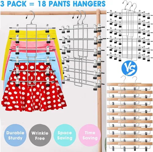 Vista 3 de Paquete de 3 organizadores de armario y almacenamiento, 6 niveles para faldas y pantalones, perchas con clips que ahorran espacio