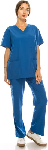 Vista 2 de Conjunto médico de 7 bolsillos con cuello en V para mujer, elástico en 4 direcciones, cómodo, peso ligero