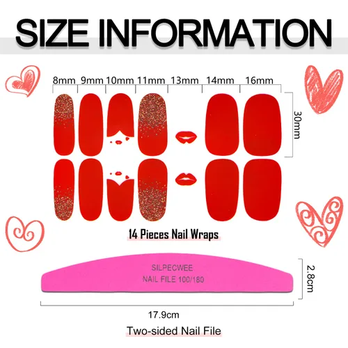 Vista 6 de 6 hojas de esmalte de uñas para el día de San Valentín para mujeres, tiras de esmalte de uñas autoadhesivas, tiras de uñas de gel, calcomanías
