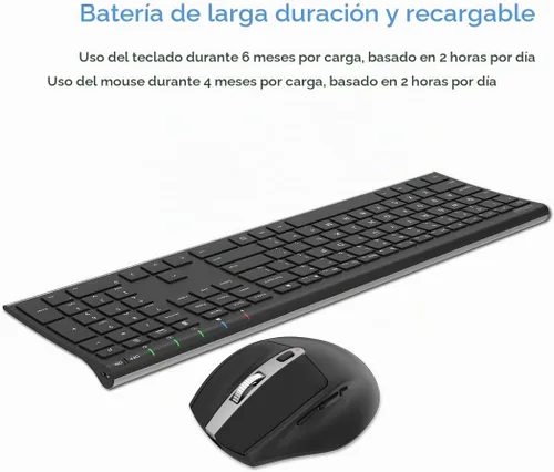 Vista 5 de Arteck Combo de teclado y mouse inalámbricos de 2.4 G, teclado de tamaño completo de acero inoxidable y mouse ergonómico con botones laterales