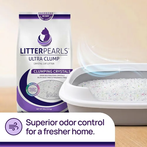 Vista 4 de Litter Pearls Ultra Clump 10580 - Arena para gatos sin perfume, 8 libras, cristales blancos y transparentes
