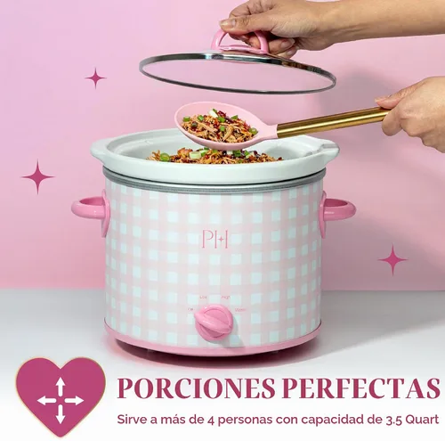 Vista 2 de Paris Hilton Olla de cocción lenta manual de 3.5 cuartos de galón, cuenta con tres ajustes (bajo, alto, cálido), inserto de gres naturalmente