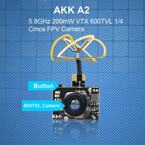 Vista 5 de AKK A2 5.8Ghz 200mW FPV Transmisor Raceband 600TVL 1/4 Cmos Mini FPV Micro AIO Cámara con Antena Trébol para FPV Drone