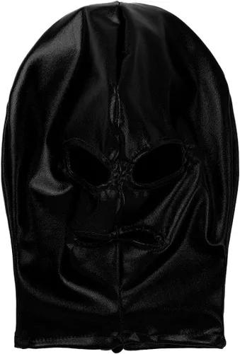 Vista 4 de Disfraz de casco metálico brillante para hombre, máscara de cara completa, ojos abiertos y accesorios para la boca