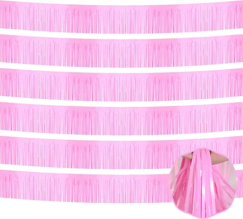 Vista 14 de Paquete de 6 guirnaldas de flecos de papel de aluminio negro de 10 pies con serpentinas metálicas de oropel para colgar en la pared, telón de fondo