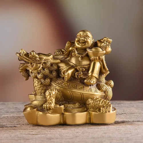 Vista 3 de BRASSTAR 3.3 "(H) Ruyi Buda riendo y tortuga riqueza buena fortuna salud Buda estatua para decoración de oficina en casa TQZDPT72