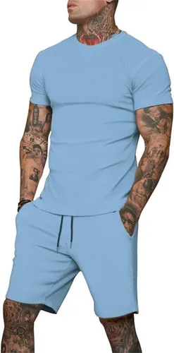 Vista 3 de Uni Clau Conjunto corto de 2 piezas para hombre, conjunto de camisa y pantalones cortos de verano a la moda