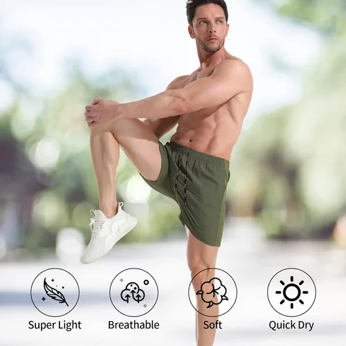 Vista 3 de VPOS Pantalones cortos de gimnasio para hombre de 5 pulgadas, ligeros pantalones cortos deportivos para hombre, de secado rápido, con bolsillos