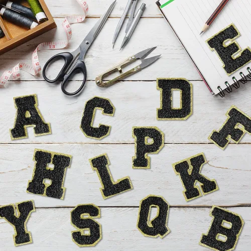 Vista 4 de Parches autoadhesivos de felpilla con letras A-Z, color negro, para ropa de tela, 26 piezas