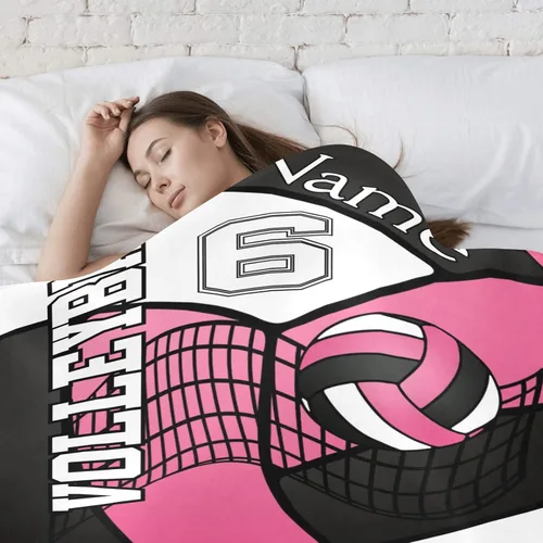Vista 4 de Manta de bebé personalizada de voleibol deportivo con nombre, manta de forro polar suave para niñas y niños, recién nacidos, regalo de cumpleaños