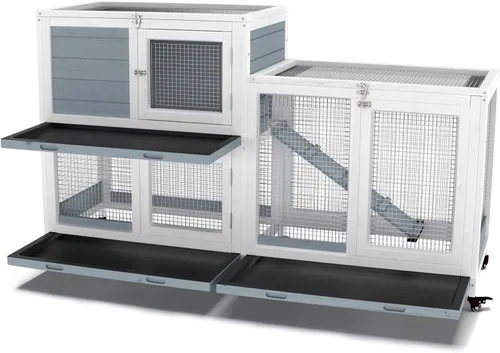 Vista 3 de GDLF - Conejera de 58 pulgadas, jaula de conejito interior con ruedas y bandeja de limpieza 58"L x 17.8"W x 34.6"H, 2-Level Design with Wheels