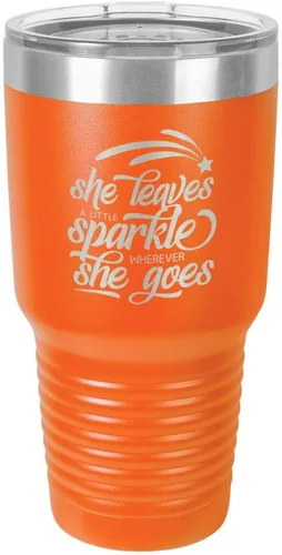 Vista 13 de SHE LEAVES A LITTLE SPARKLE WHEREVER SHE GOES Vaso negro de 30 onzas con popote y tapa superior deslizante Taza de viaje de acero inoxidable