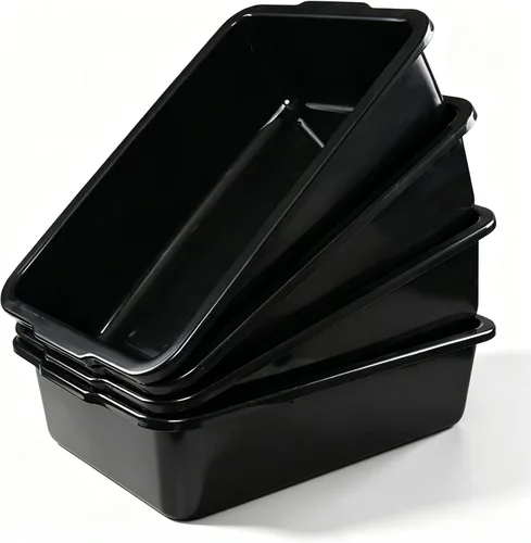 Vista 7 de Gainhope - Paquete de 4 cajas grandes de autobús comercial de 32 L, tinas de plástico, color negro