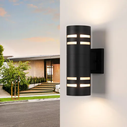 Vista 5 de mirrea Luz moderna para porche de 12 pulgadas, negro mate, 2 luces, paquete