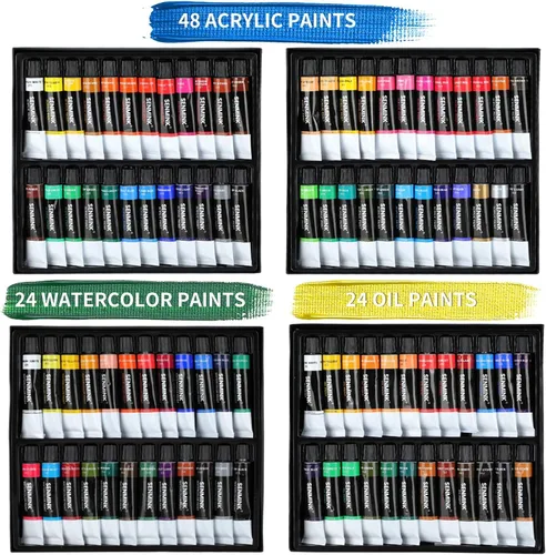 Vista 3 de Juego de 149 piezas de pintura de artista de lujo con caballete de aluminio y madera de haya, 48 colores de pinturas acrílicas y al óleo, pinturas