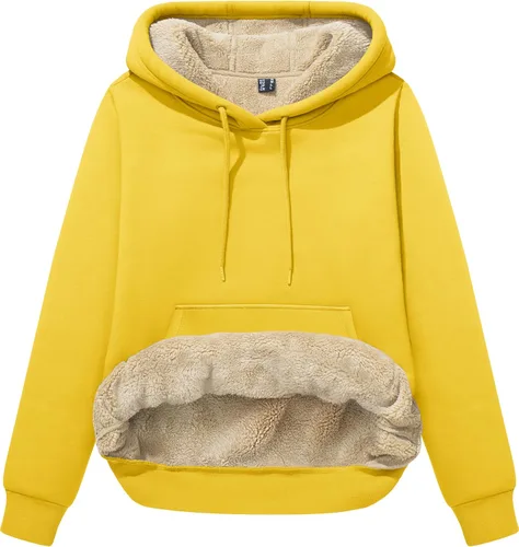 Vista 93 de MAGCOMSEN Sudaderas con capucha para mujer, con forro de sherpa, de vellón, para invierno, cálido, pesado, de algodón, con bolsillo