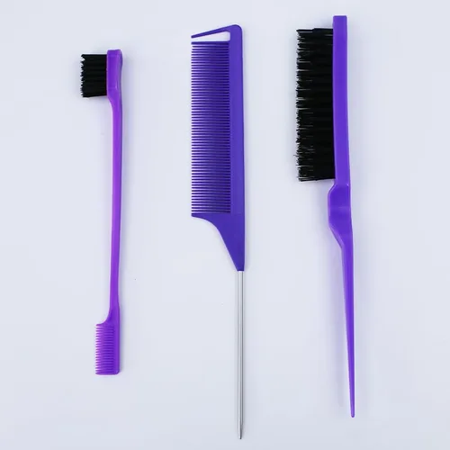 Vista 4 de Juego de 3 piezas de peine para peinar el cabello, cepillo de pelo de cola de rata, cepillo de borde para cepillar, peinar, cortar el cabello