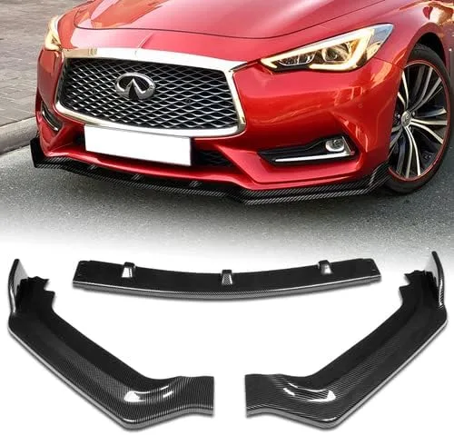 Vista 7 de Kit de 3 piezas de alerón de parachoques delantero divisor de carrocería lateral compatible con Infiniti Q60 2DR Coupe 2017-2022, 2018 2019