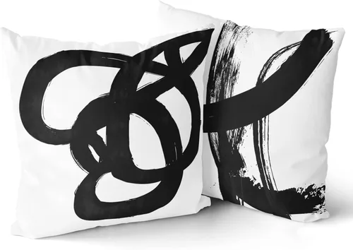Vista 9 de Juego de 2 fundas de almohada decorativas en blanco y negro, fundas de almohada abstractas modernas de 16 x 16 pulgadas, fundas de cojín