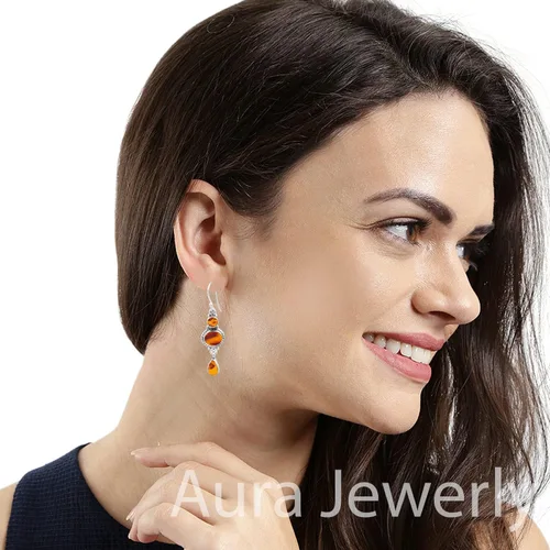 Vista 2 de Pendientes colgantes de plata esterlina fina para mujeres y niñas, aretes colgantes de piedras preciosas auténticas, aretes colgantes de gota