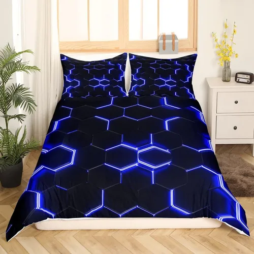 Vista 38 de Funda de edredón de panal para niños, hombres y niñas, juego de ropa de cama moderno con temática geométrica hexagonal, diseño de cuadrícula