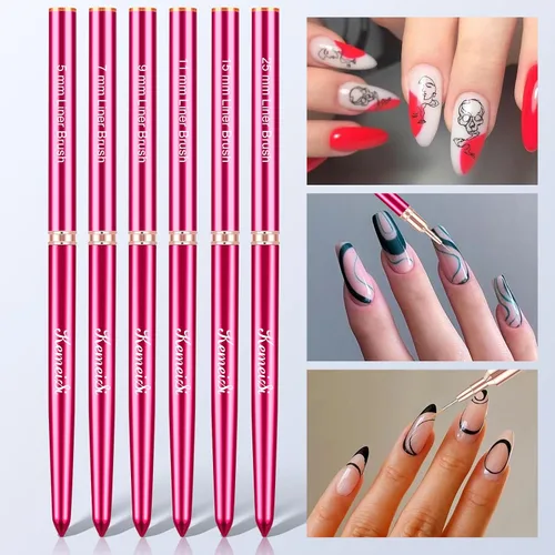 Vista 4 de KEMEISI 6 pinceles para arte de uñas, pincel de rayas para pintura de esmalte de gel, pincel de detalle fino, diseño de arte de dibujo fino