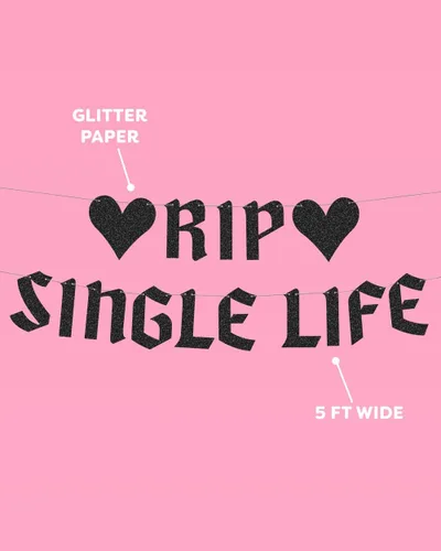 Vista 4 de xo, Fetti RIP Single Life - Cartel con purpurina – Negro, 5 pies Decoraciones de despedida de soltera, fondo divertido de despedida de soltera