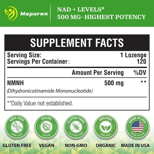 Vista 2 de NMNH (mononucleótido de dihidronicotinamida), suplemento de NMN, 500 mg por porción de suplemento NAD para aumentar los niveles de NAD+ a medida que