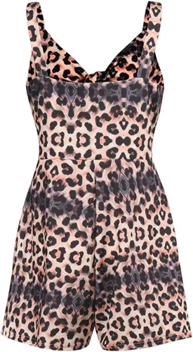 Vista 4 de Amiliashp - Mono corto de verano para mujer con cuello en V, lazo al frente, sexy, diseño floral y estilo bohemio, atuendo de una pieza