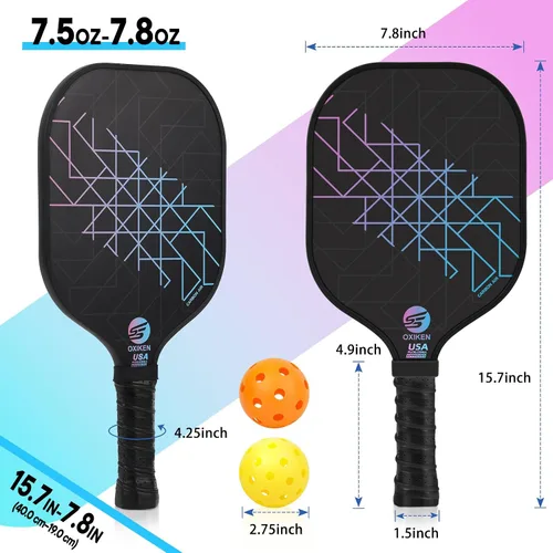Vista 2 de Juego de 4 palas de pickleball aprobadas por USAPA de fibra de carbono (CHS), núcleo de panal de polipropileno, agarre antideslizante que absorbe