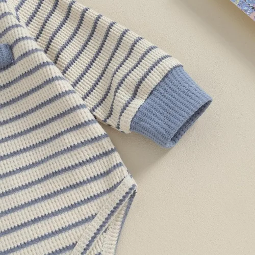 Vista 5 de Maemukilabe Conjunto de sudadera de manga larga a rayas para bebé recién nacido, conjunto de pantalones con cordón