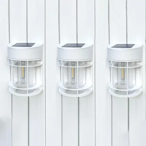 Vista 11 de Luces solares para cercas al aire libre, paquete de 8 luces de cubierta alimentadas por energía solar con bombillas LED Edison, luces solares Negro