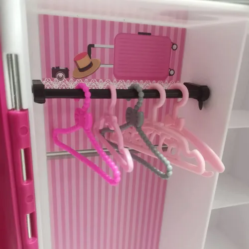 Vista 7 de E-TING 60 piezas de mini perchas de ropa para muñecas de 11.5 pulgadas Perchas pequeñas de plástico mezcladas para muñeca, ropa de armario