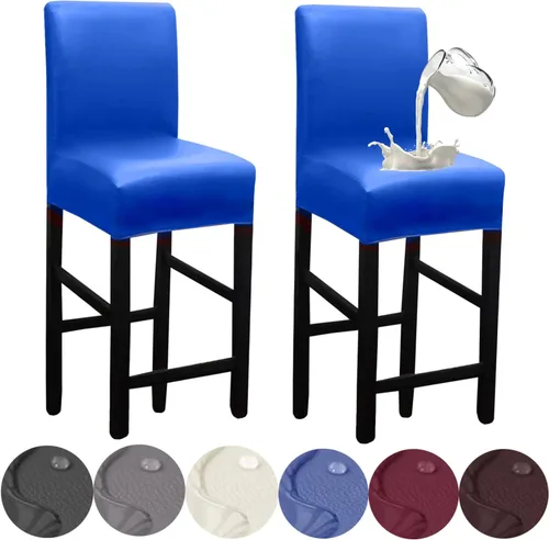 Vista 15 de HFCNMY - 2 fundas elásticas impermeables para taburete de bar con respaldo, fundas para silla de bar con banda elástica, color beige