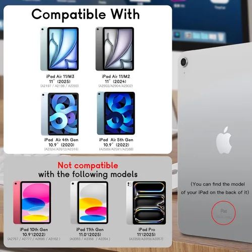 Vista 2 de Funda para tablet iPad Air de 11 pulgadas, diseño de diente de león con soporte para lápiz Apple, cierre magnético y recortes precisos, compatible